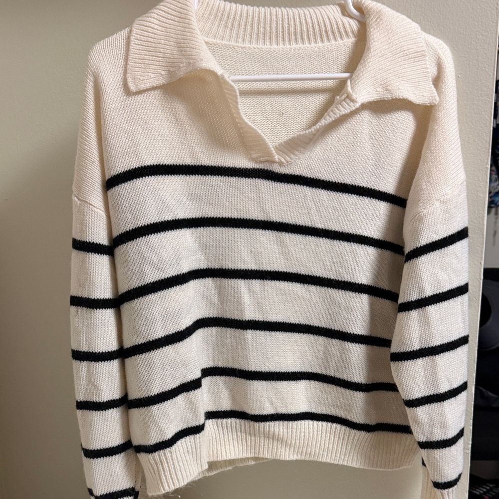 Striped Cream and Black Women's Sweater